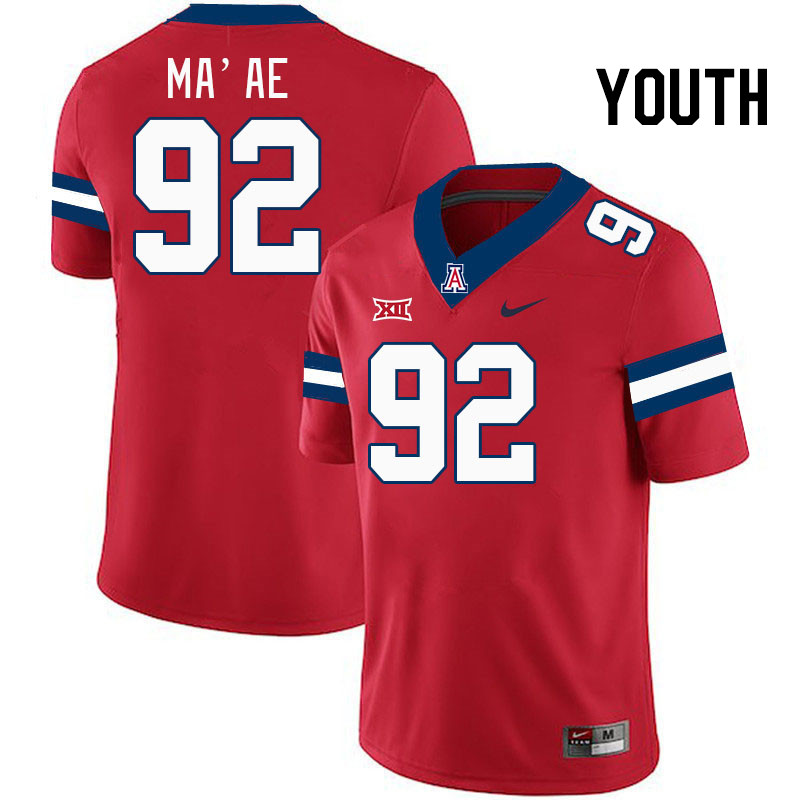 Youth #92 Chubba Ma'ae Arizona Wildcats Big 12 Conference College Football Jerseys Stitched-Red
